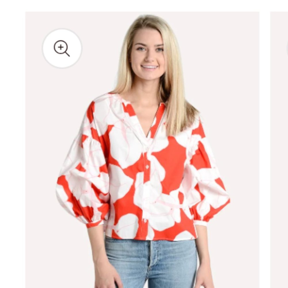 CROSBY by Mollie Burch Red and White Floral Button-Front Blouse